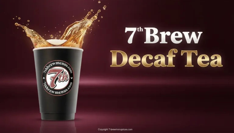 7 Brew Decaf Tea served hot and iced in a 7 Brew cup – smooth, caffeine-free tea with customizable fruit syrups, sweeteners, and milk options