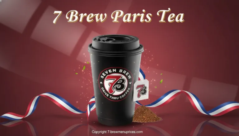 7 Brew Paris Tea hot and iced in a 7 Brew cup – aromatic black tea with vanilla, bergamot, citrus and optional fruit syrups