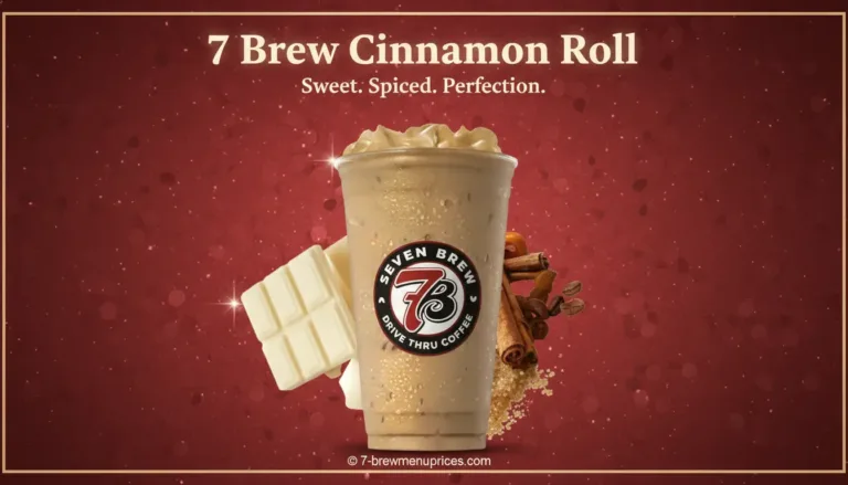 7 Brew Cinnamon Roll Coffee hot and iced in a 7 Brew cup – espresso with brown sugar cinnamon, white chocolate syrup and whipped cream