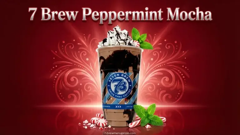 7 Brew Peppermint Mocha hot and iced in a 7 Brew cup – festive espresso with sugar-free peppermint syrup and steamed milk
